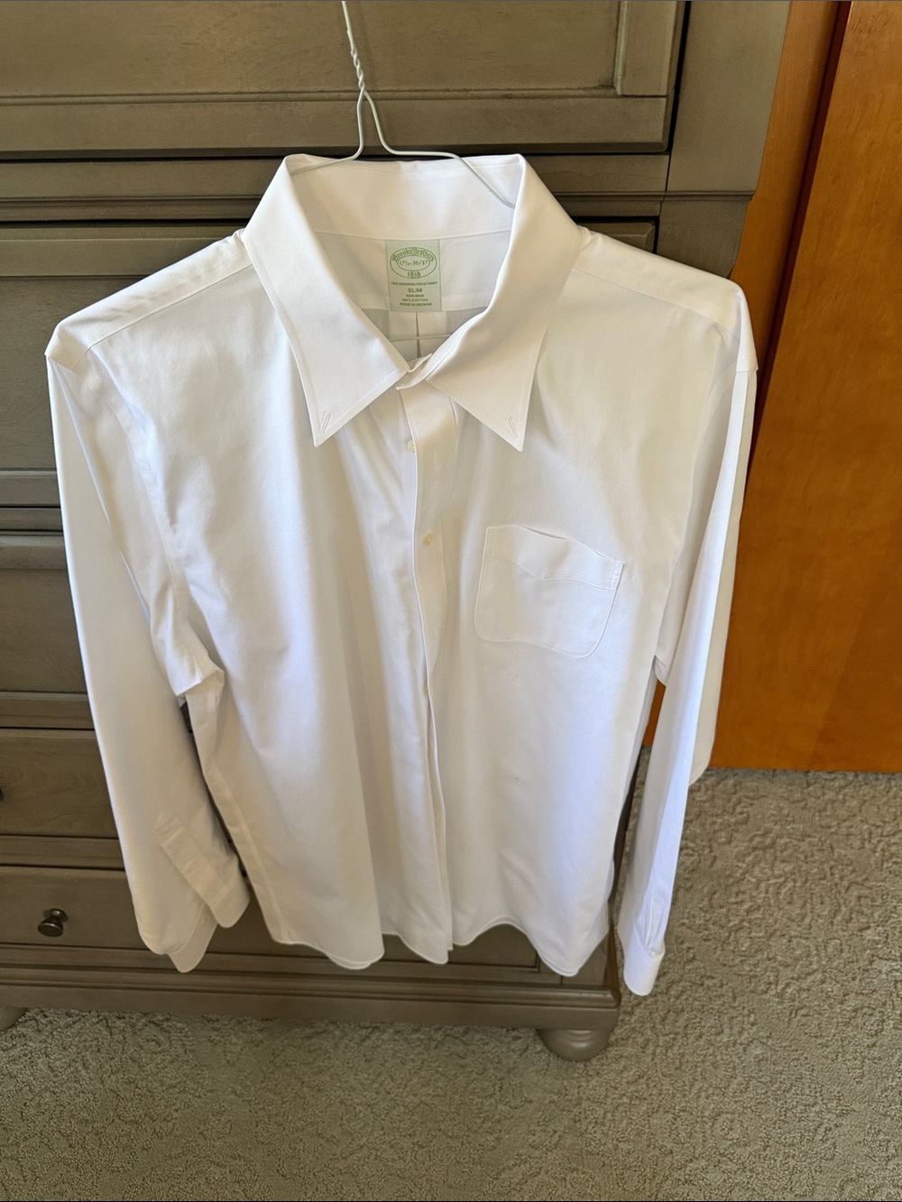 Brooks Brothers 100% cotton non-iron white slim fit dress shirt.
